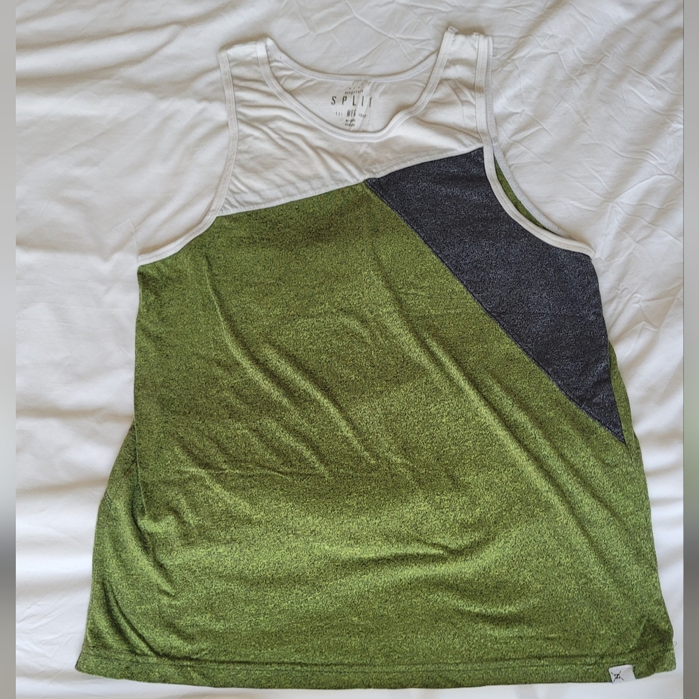 Split men's White, Green, and Black Tank Top